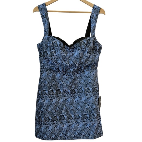 Lulus Size Large Blue Jacquard Floral Mini Cocktail Bustier Sleeveless Dress - Picture 2 of 12